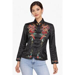 Vintage Plum Blossoms Chinese Silk Embroidered Bird Floral Jacket Sz 36 Small